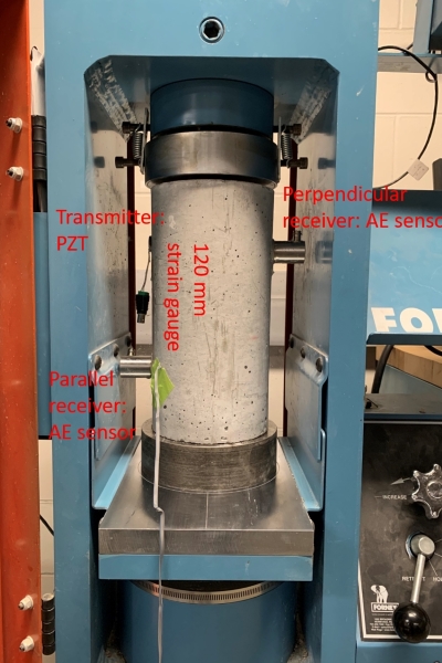 Acoustoelastic experiment in concrete.